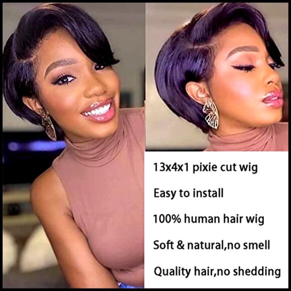 Short Bob Human Hair Wig Glueless Lace Front Pixie Cut Pre Plucked Baby Hair main image 5